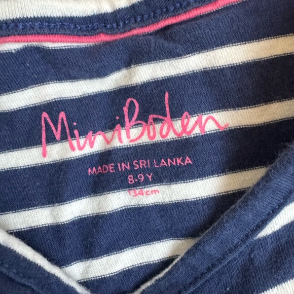 Kids Mini Boden Blue and White Striped Dragon Sleeveless Dress - Picture 2 of 2